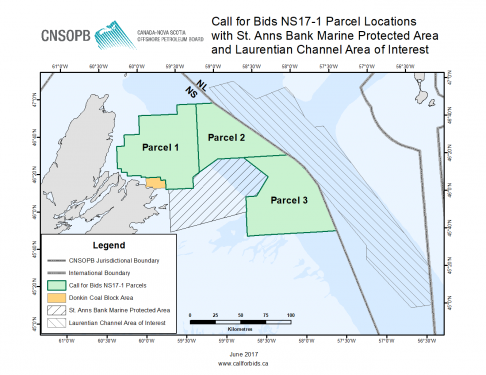 Call for Bids NS17-1 Parcel Locations with St. Anns Bank Marine Protected Area and Laurentian Channel Area of Interest